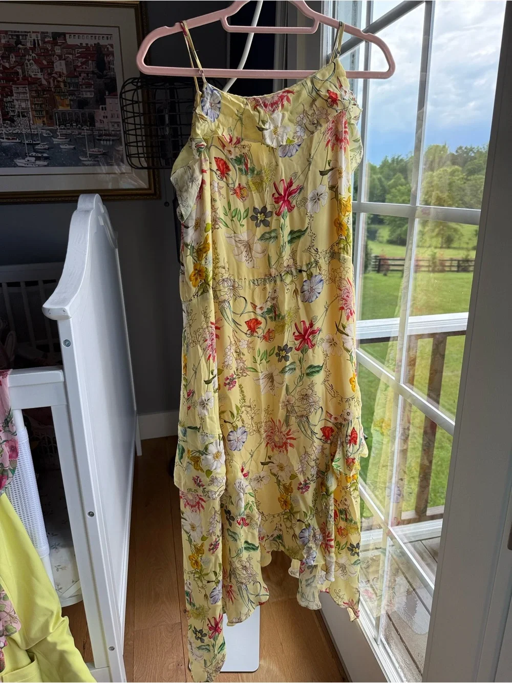 Parker Yellow Floral Ruffle Slip Dress - M